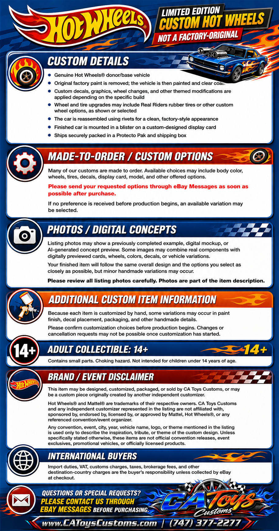 CA Toys Customs information and disclaimer