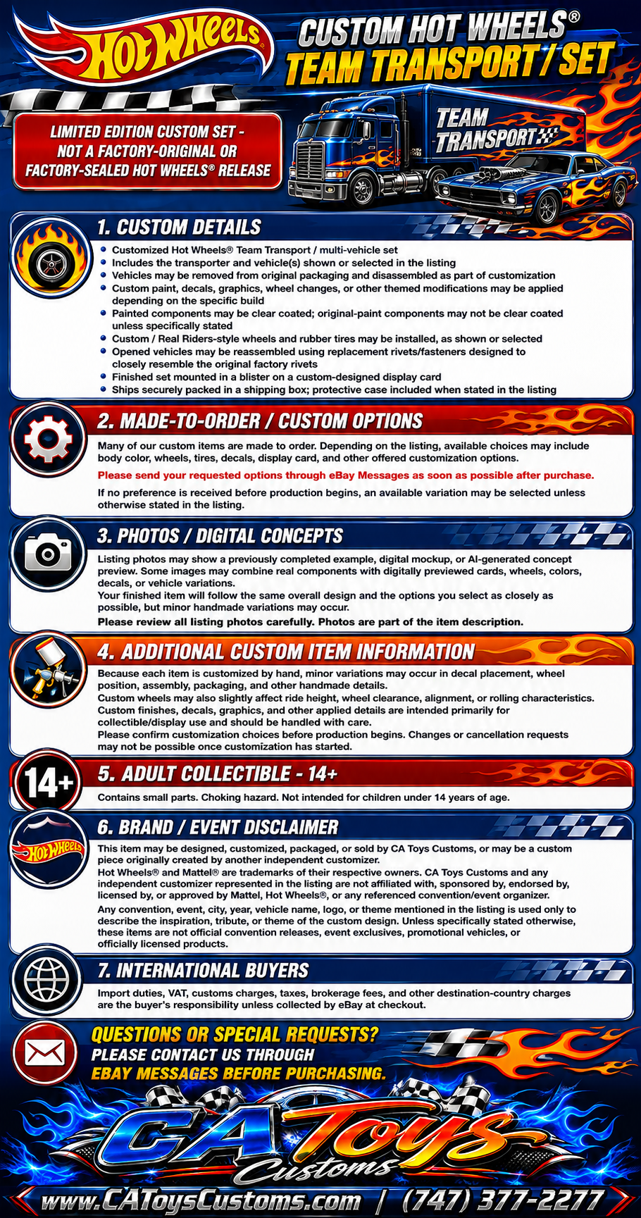 CA Toys Customs information and disclaimer